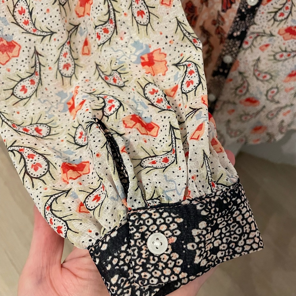 Free People Black and Pink Multi-Patterned Long Sleeve Button Down Blouse - Picture 5 of 8